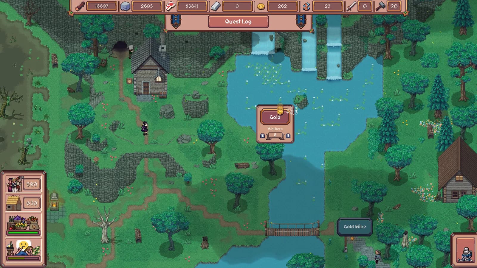 Hearth and Hamlet Gold Mine with the Gold gathering action and the resource bar visible