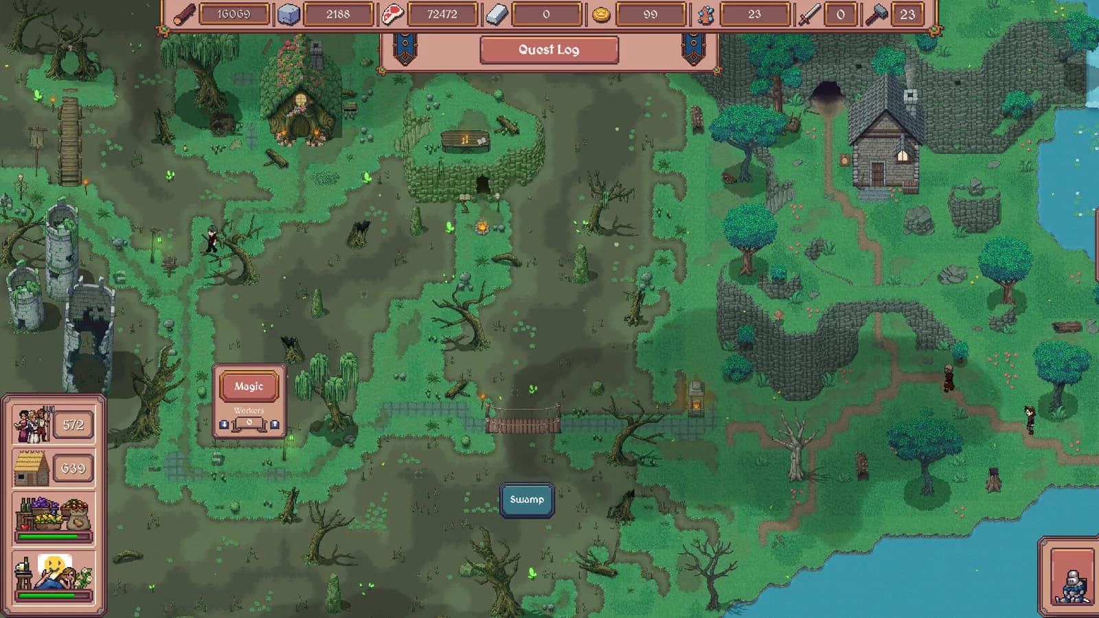 Hearth and Hamlet magical swamp area with the Magic action available